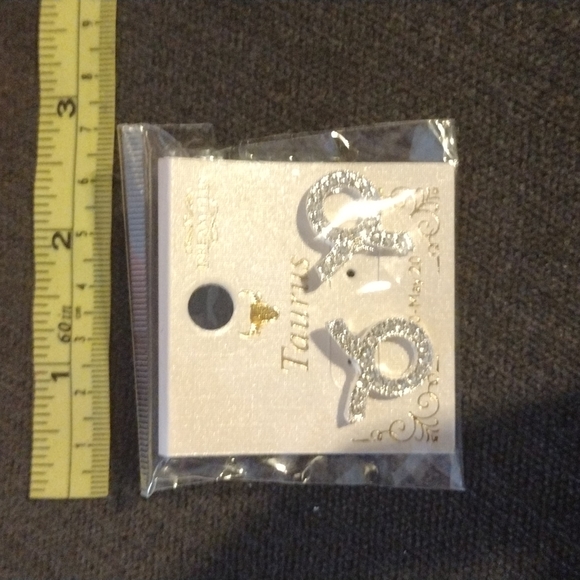 Silver Tone Rhinestone Taurus Astrology earrings - Picture 2 of 2
